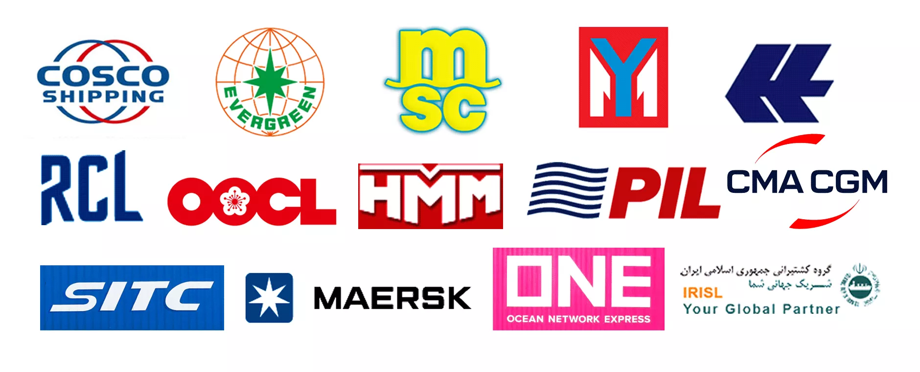 笔彩与MSK/MSC/ONE/EMC/SITC/COSCO/OOCL/RCL等多家船公司有长期的合作关系
